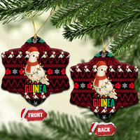 Guinea Christmas Ceramic Ornament with Festive Dove String Lights and Red Black Holiday Pattern - Wonder Print Shop