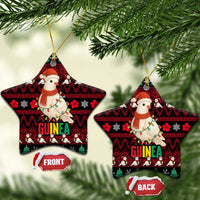 Guinea Christmas Ceramic Ornament with Festive Dove String Lights and Red Black Holiday Pattern - Wonder Print Shop