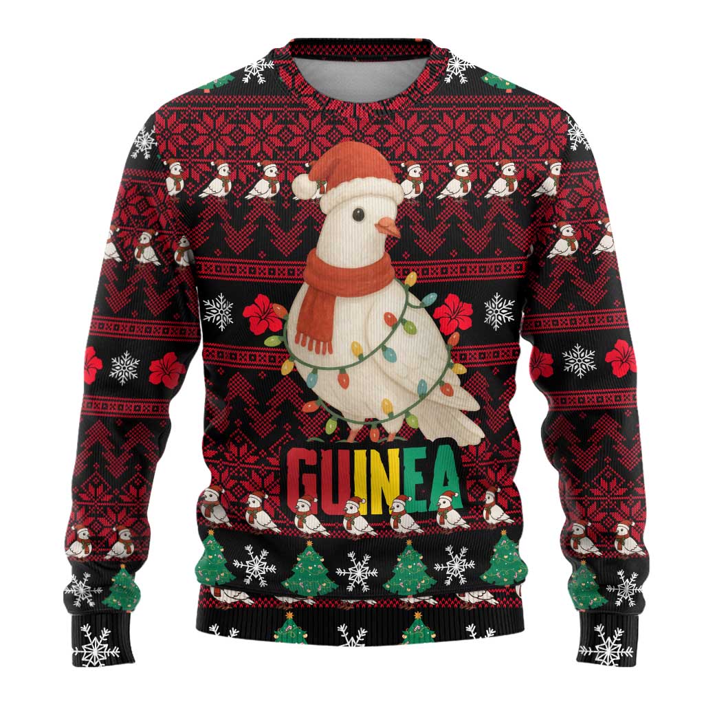 Guinea Christmas Ugly Christmas Sweater with Festive Dove String Lights and Red Black Holiday Pattern - Wonder Print Shop
