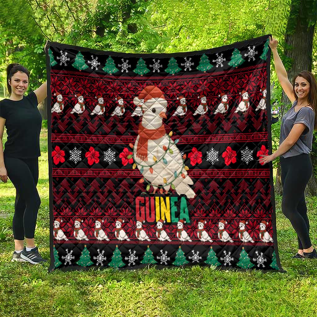 Guinea Christmas Quilt with Festive Dove String Lights and Red Black Holiday Pattern - Wonder Print Shop