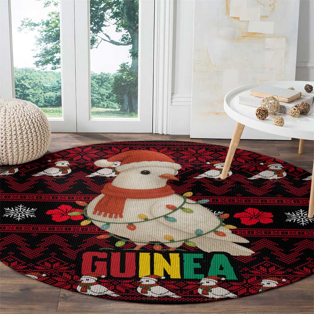 Guinea Christmas Round Carpet with Festive Dove String Lights and Red Black Holiday Pattern - Wonder Print Shop