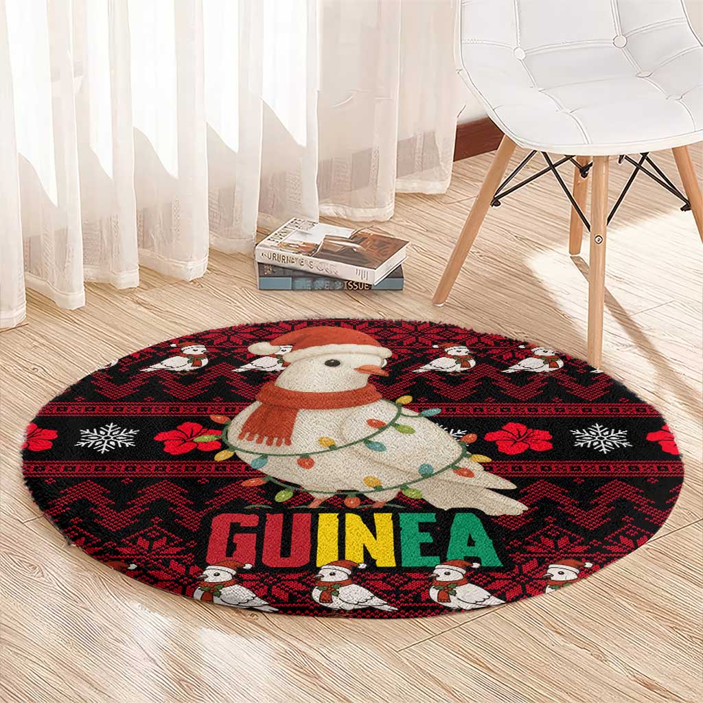 Guinea Christmas Round Carpet with Festive Dove String Lights and Red Black Holiday Pattern - Wonder Print Shop