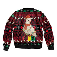 Guinea Christmas Sleeve Zip Bomber Jacket with Festive Dove String Lights and Red Black Holiday Pattern - Wonder Print Shop