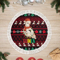 Guinea Christmas Tree Skirt with Festive Dove String Lights and Red Black Holiday Pattern - Wonder Print Shop