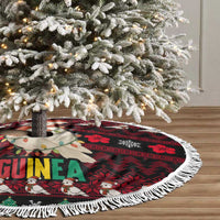 Guinea Christmas Tree Skirt with Festive Dove String Lights and Red Black Holiday Pattern - Wonder Print Shop