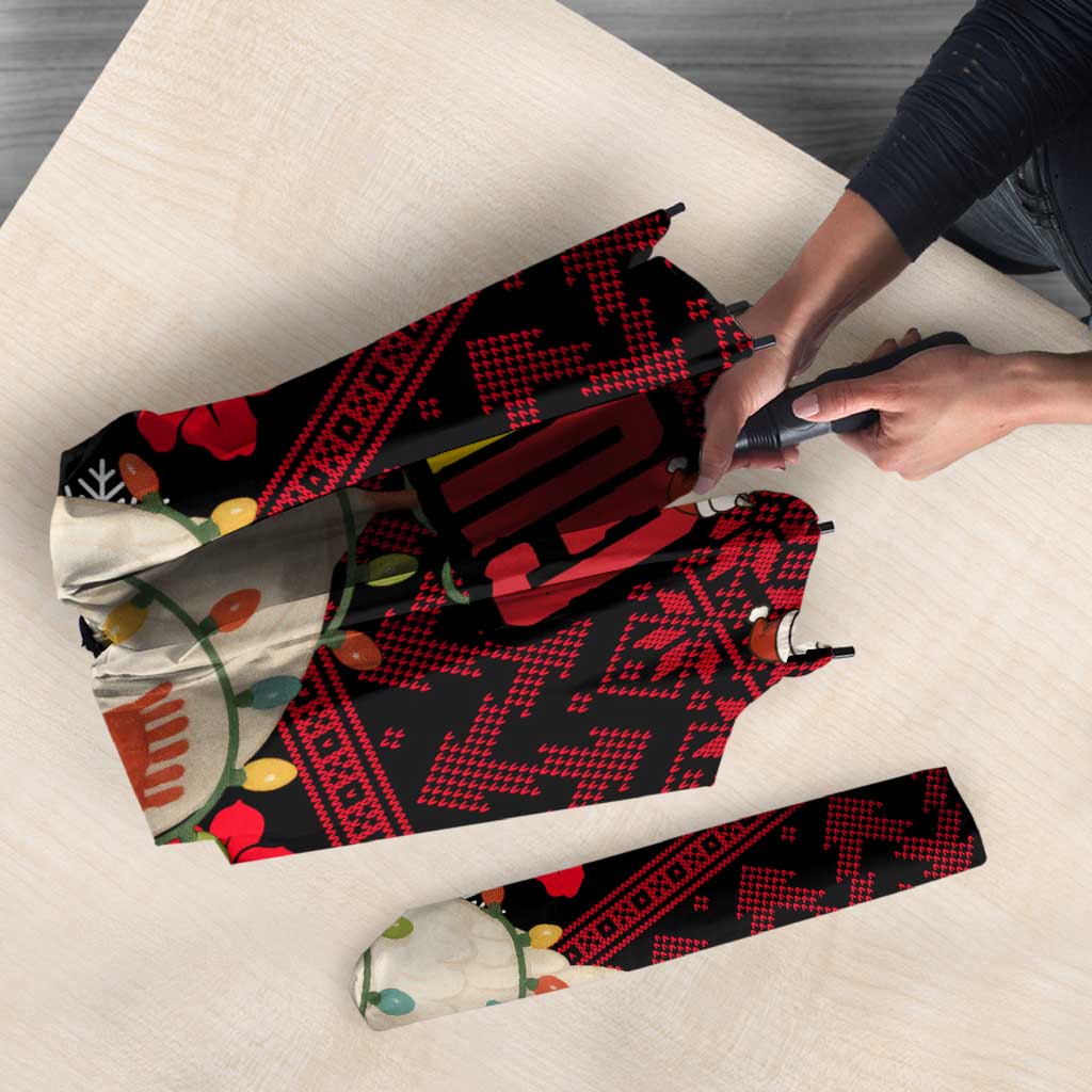 Guinea Christmas Umbrella with Festive Dove String Lights and Red Black Holiday Pattern - Wonder Print Shop