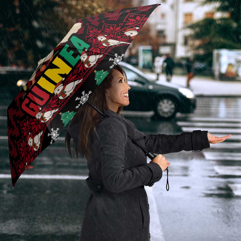 Guinea Christmas Umbrella with Festive Dove String Lights and Red Black Holiday Pattern - Wonder Print Shop