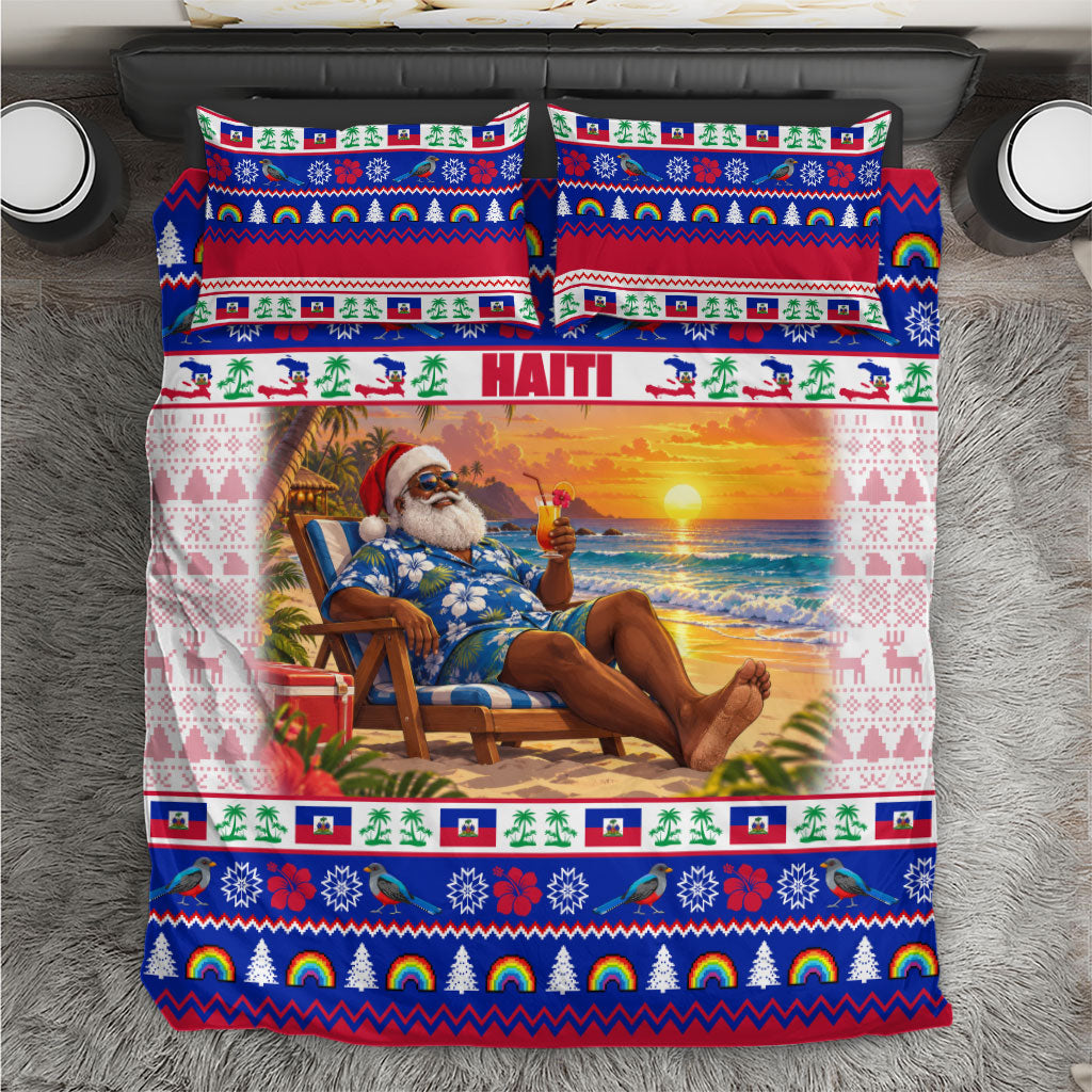 Haiti Santa Claus Christmas Bedding Set Ugly Xmas Pattern Tropical Beach Holiday Art