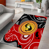 Abstract kangaroo area rug with red-and-black background and circular dot art design