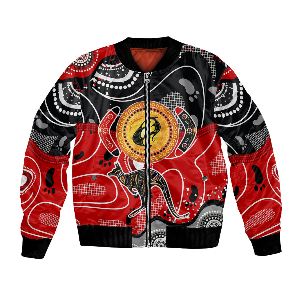 Bomber jacket with abstract dot-art print, full-zip front, black-red multicolor.