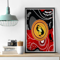Black-framed abstract kangaroo dot art canvas wall art with yellow center kangaroo