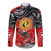 Multicolor long-sleeve button shirt with large central circle kangaroo dot art