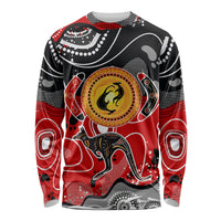 Unisex long-sleeve shirt with black, red, and yellow kangaroo dot art