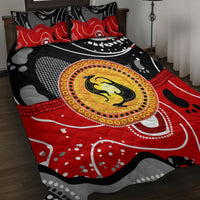 Red and black kangaroo quilt bed set with yellow circular dot artwork