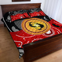 Kangaroo quilt bed set with red base, black gray accents and yellow circular center