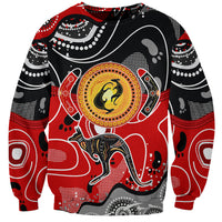 Unisex kangaroo graphic sweatshirt, black red multicolor dot art, long sleeves