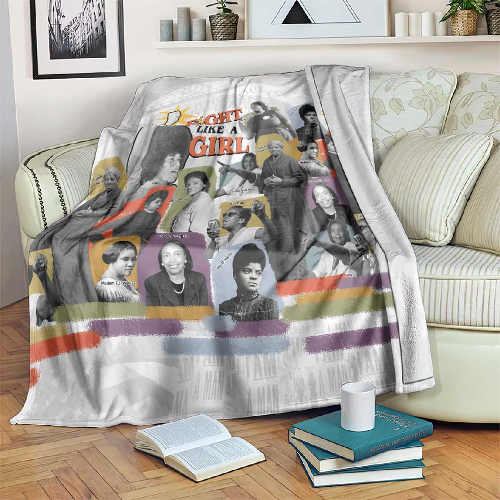 Black History Fight Like A Girl Blanket African Feminist Icons and Bold Retro Art Style - Wonder Print Shop