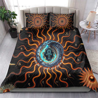 Wadjet Fiery Serpent Bedding Set Egyptian Ankh Symbol in Dark Flame Protector Theme