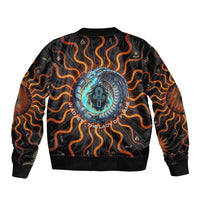 Wadjet Fiery Serpent Bomber Jacket Egyptian Ankh Symbol in Dark Flame Protector Theme