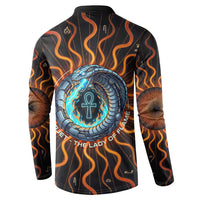 Wadjet Fiery Serpent Button Sweatshirt Egyptian Ankh Symbol in Dark Flame Protector Theme