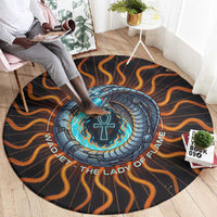 Wadjet Fiery Serpent Round Carpet Egyptian Ankh Symbol in Dark Flame Protector Theme