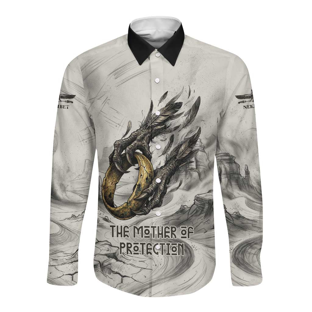 Nekhbet Egyptian Long Sleeve Button Shirt Vulture Goddess Mother of Protection Wings Claws Desert