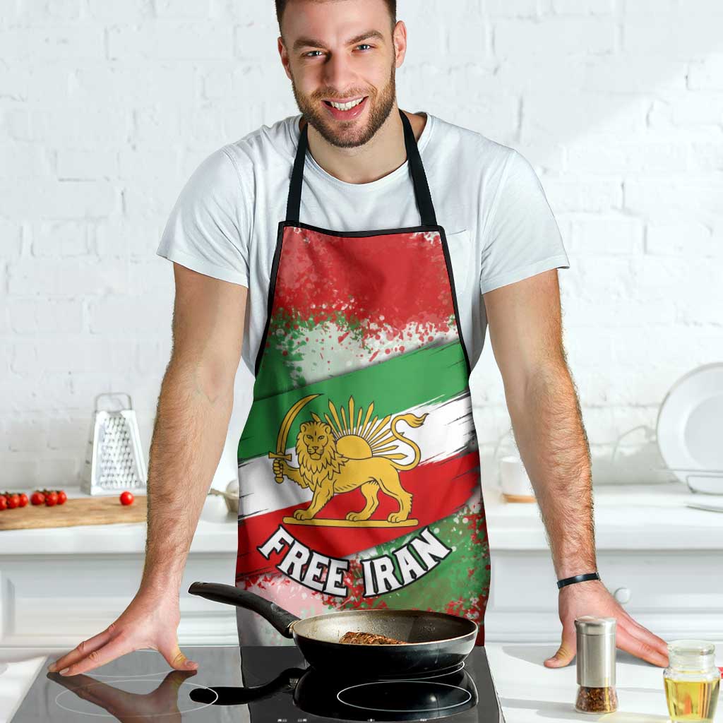 Free Iran Apron Lion and Sun Emblem Grunge Paint Splash Style