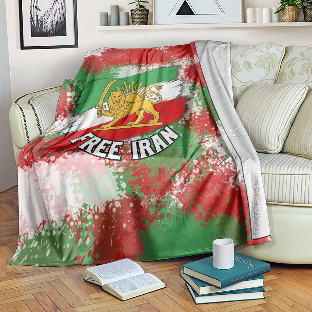 Free Iran Blanket Lion and Sun Emblem Grunge Paint Splash Style