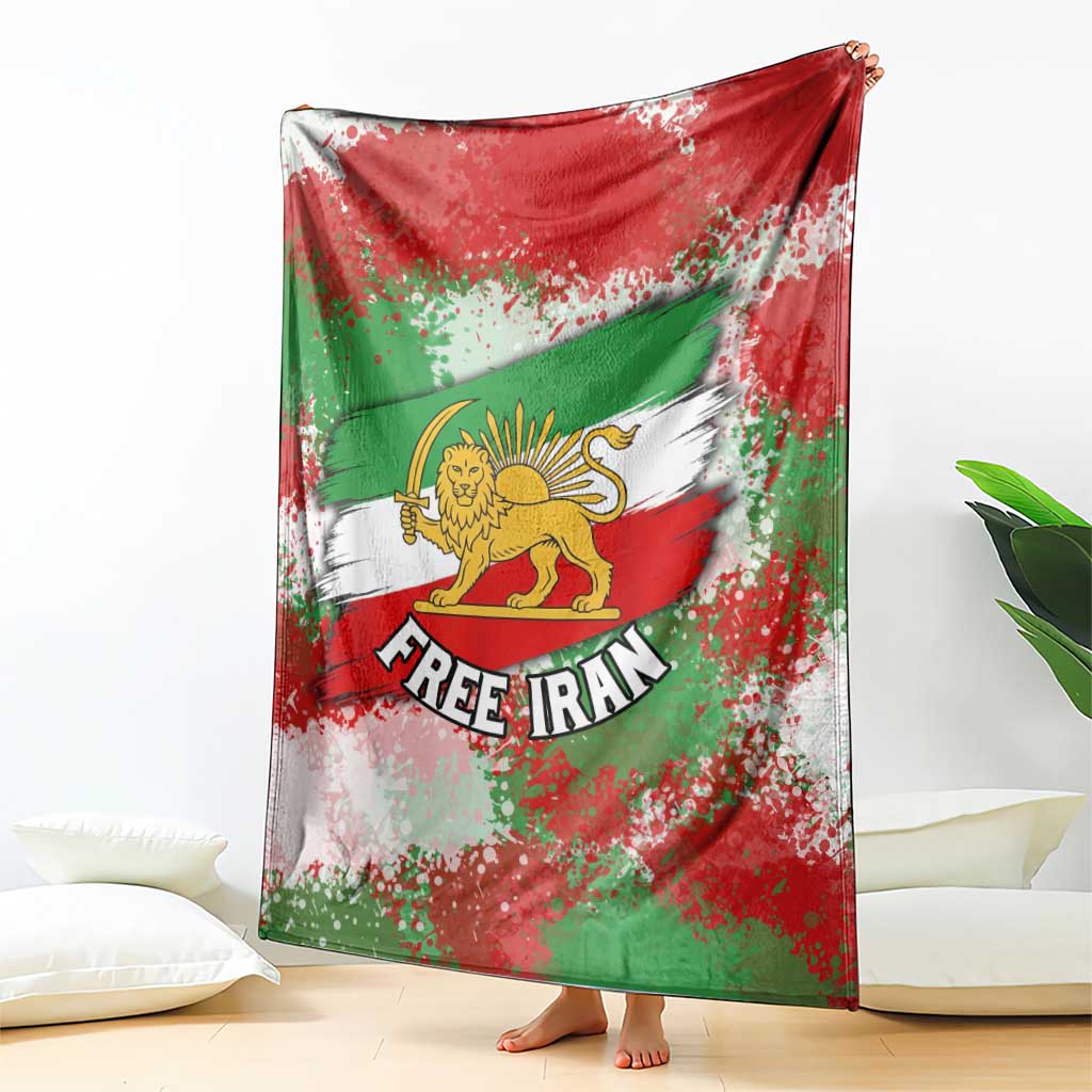Free Iran Blanket Lion and Sun Emblem Grunge Paint Splash Style