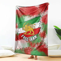 Free Iran Blanket Lion and Sun Emblem Grunge Paint Splash Style