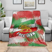 Free Iran Blanket Lion and Sun Emblem Grunge Paint Splash Style