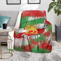 Free Iran Blanket Lion and Sun Emblem Grunge Paint Splash Style