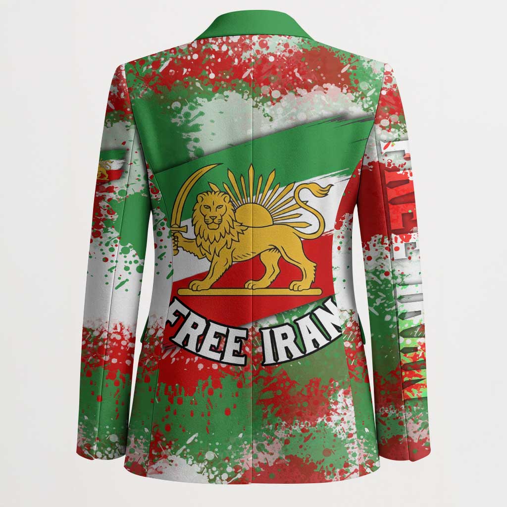 Free Iran Blazer Lion and Sun Emblem Grunge Paint Splash Style