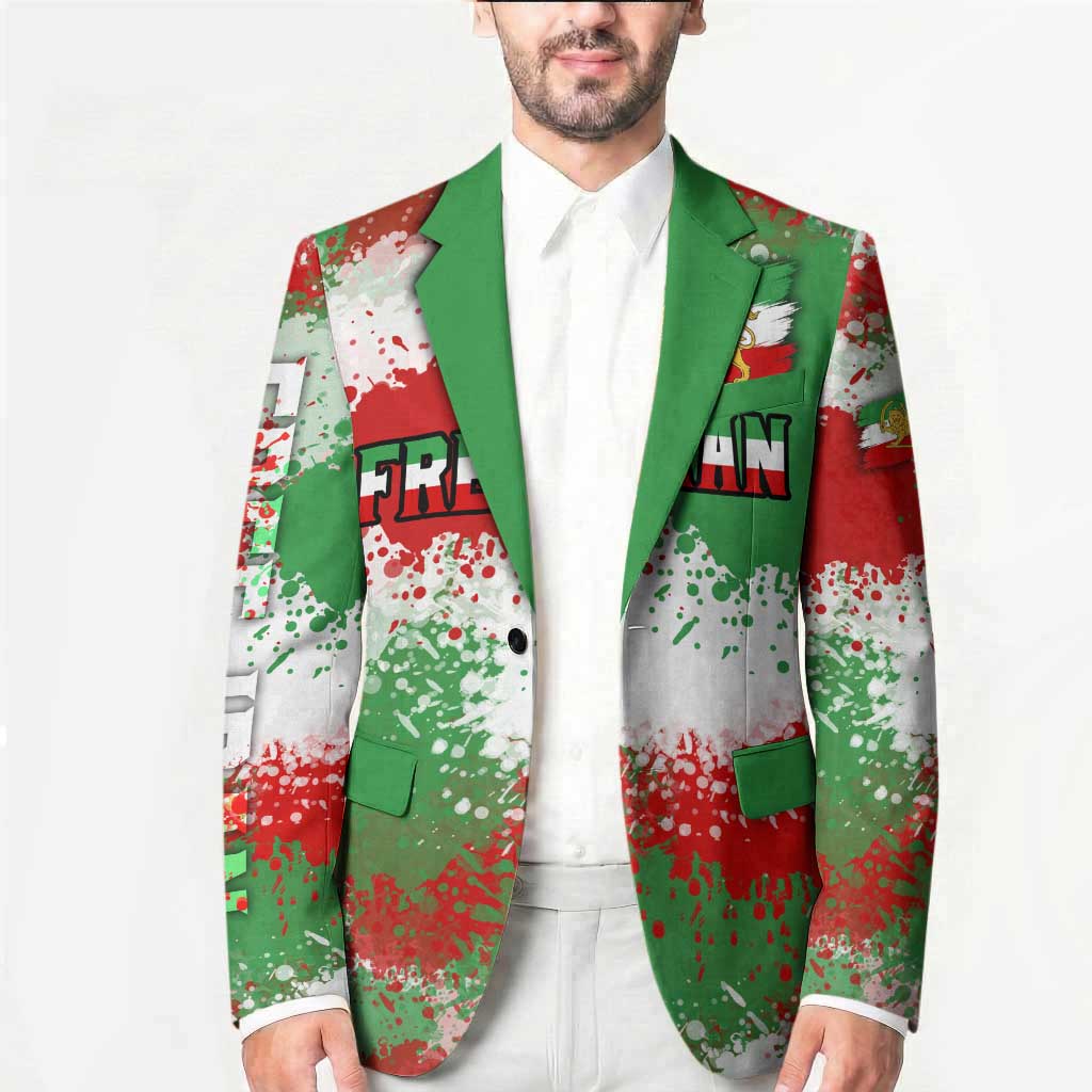 Free Iran Blazer Lion and Sun Emblem Grunge Paint Splash Style