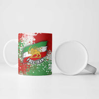 Free Iran Ceramic Mug Lion and Sun Emblem Grunge Paint Splash Style