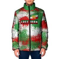 Free Iran Padded Jacket Lion and Sun Emblem Grunge Paint Splash Style