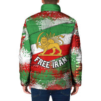 Free Iran Padded Jacket Lion and Sun Emblem Grunge Paint Splash Style