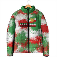 Free Iran Padded Jacket Lion and Sun Emblem Grunge Paint Splash Style