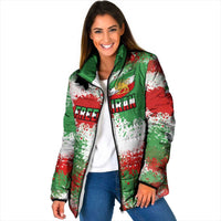 Free Iran Padded Jacket Lion and Sun Emblem Grunge Paint Splash Style
