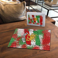 Free Iran Puzzle Lion and Sun Emblem Grunge Paint Splash Style