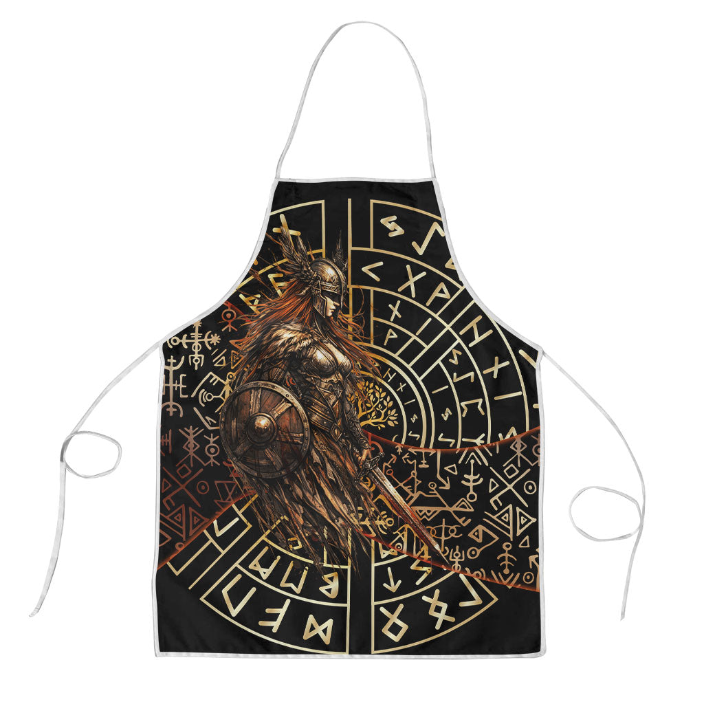 Viking Shieldmaiden and Yggdrasil Apron Norse Rune Circle Mythology Illustration
