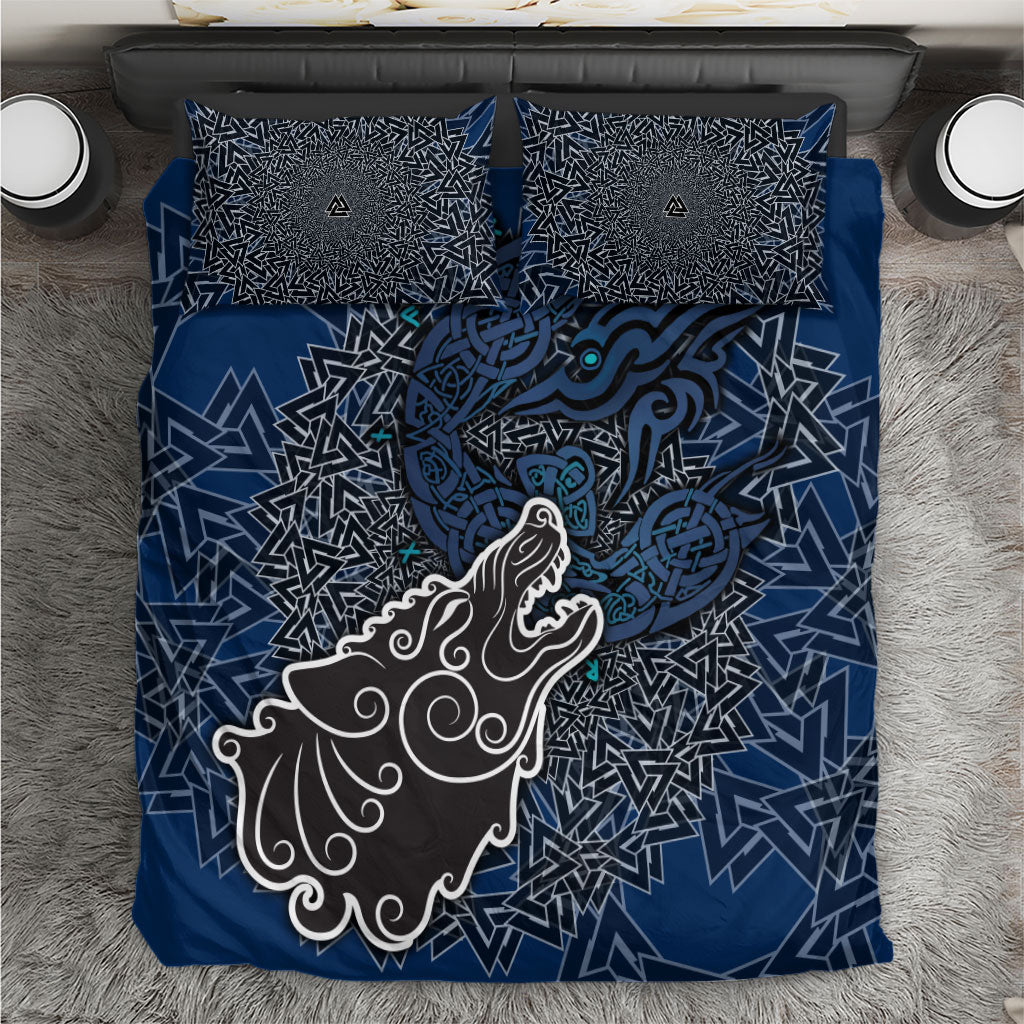 Viking Wolf and Valknut Bedding Set Nordic Knotwork Rune Illustration