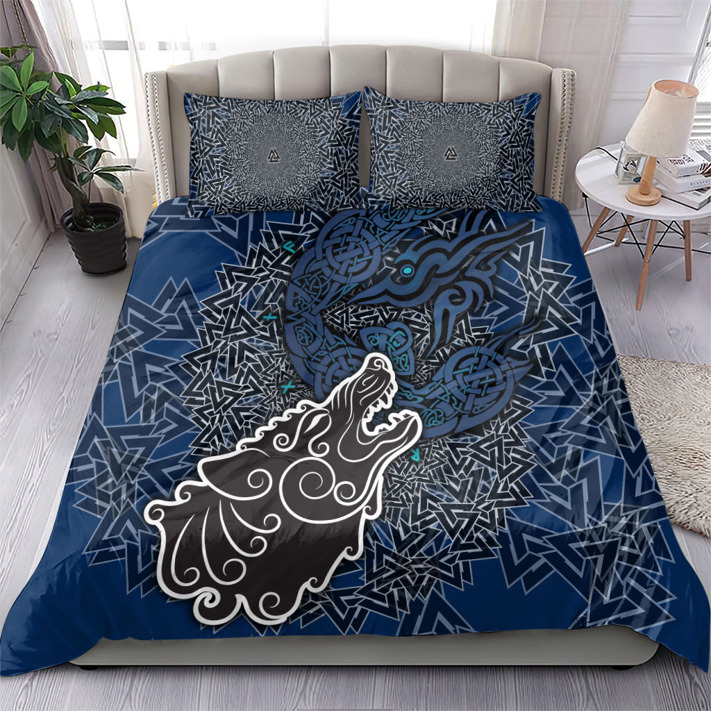 Viking Wolf and Valknut Bedding Set Nordic Knotwork Rune Illustration