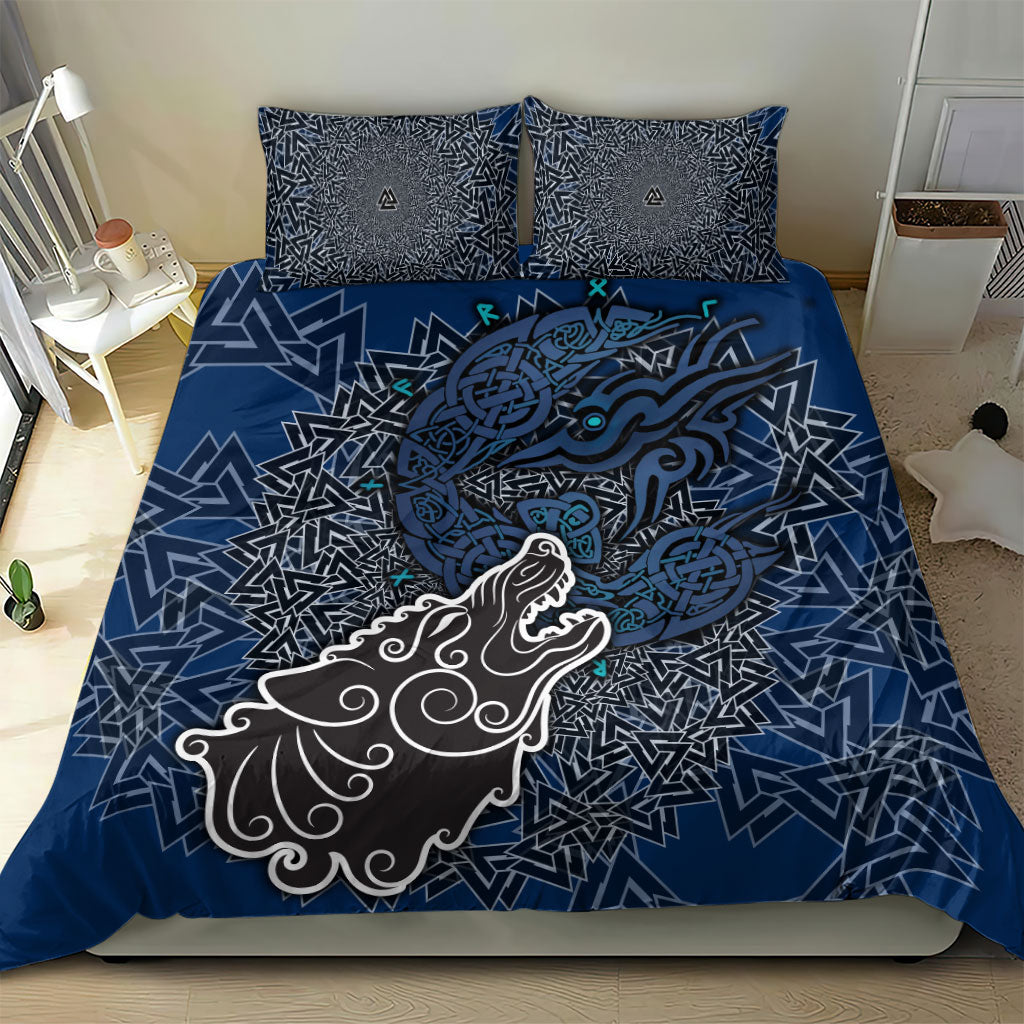 Viking Wolf and Valknut Bedding Set Nordic Knotwork Rune Illustration