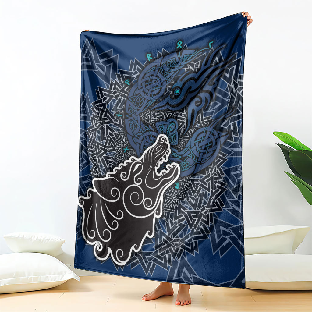Viking Wolf and Valknut Blanket Nordic Knotwork Rune Illustration