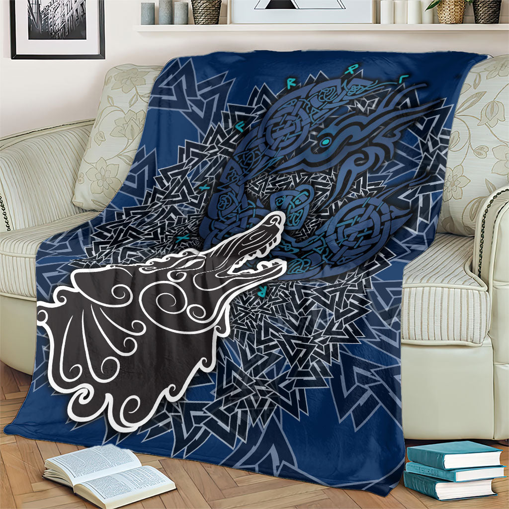 Viking Wolf and Valknut Blanket Nordic Knotwork Rune Illustration
