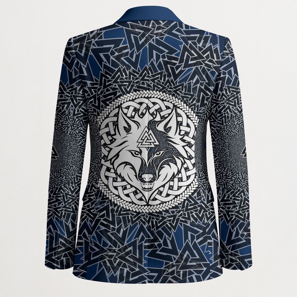 Viking Wolf and Valknut Blazer Nordic Knotwork Rune Illustration