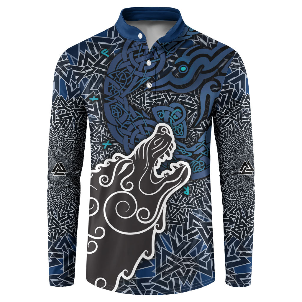 Viking Wolf and Valknut Button Sweatshirt Nordic Knotwork Rune Illustration