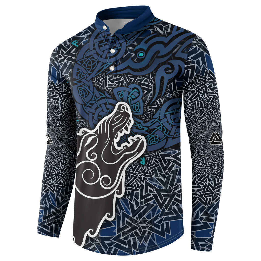 Viking Wolf and Valknut Button Sweatshirt Nordic Knotwork Rune Illustration