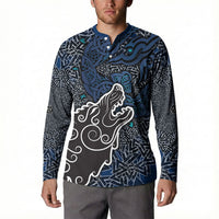 Viking Wolf and Valknut Button Sweatshirt Nordic Knotwork Rune Illustration